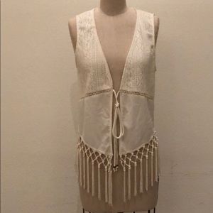 Cream Fringe Vest